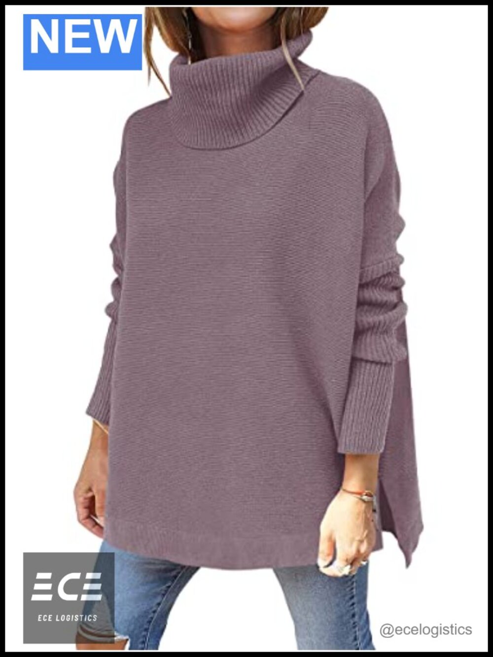 Oversized Turtleneck Sweater Pullover Batwing Sleeve Tunic